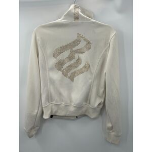 Vintage Y2K Cream Rocawear Women's Studded Track Jacket Moto Large FLAWED